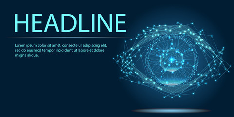 Abstract human eye creative sign. Banner. Abstract image of a starry sky or space, consisting of points, lines, n the form of stars and the universe. Low poly vector