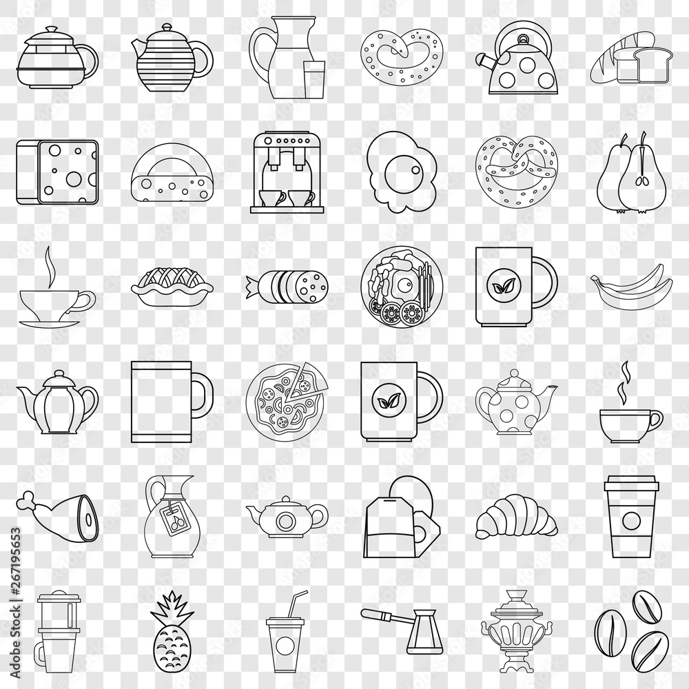 Poster breakfast icons set. outline style of 36 breakfast vector icons for web for any design