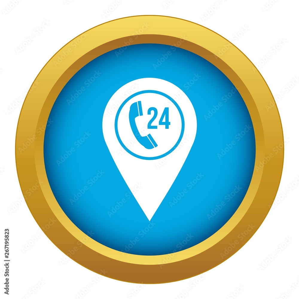 Aufkleber map pointer with phone handset sign icon blue vector isolated on white background for any design