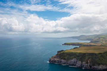 Epic scenic outlook of Miradouro de Santa Iria - north coast of Sao Miguel, largest island of Azores archipelago.