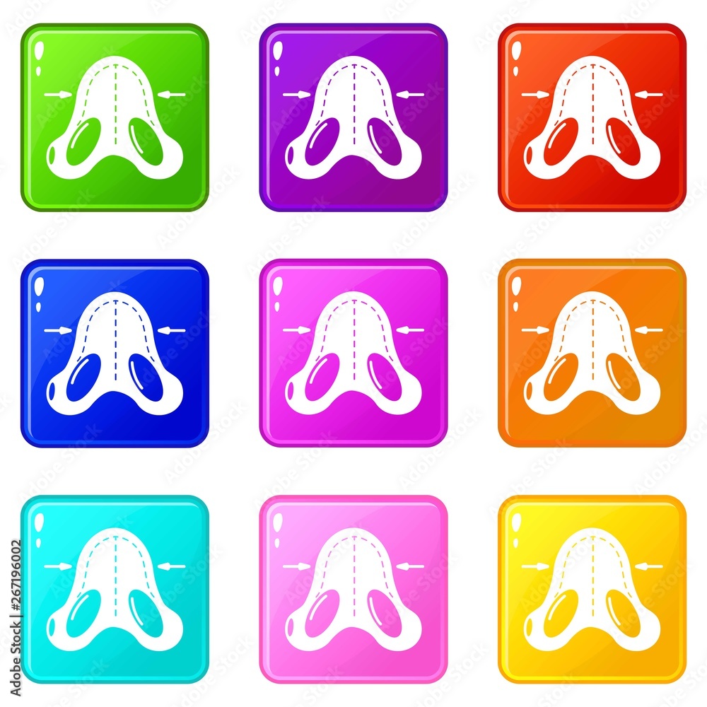 Poster nose reduction icons set 9 color collection isolated on white for any design