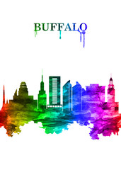 Buffalo New York skyline Portrait Rainbow - obrazy, fototapety, plakaty