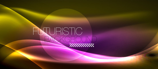 Neon shiny light glowing wave lines