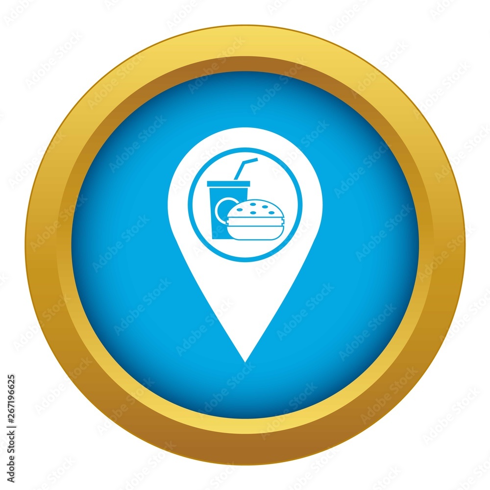 Poster fast food and restaurant map pointer icon blue vector isolated on white background for any design