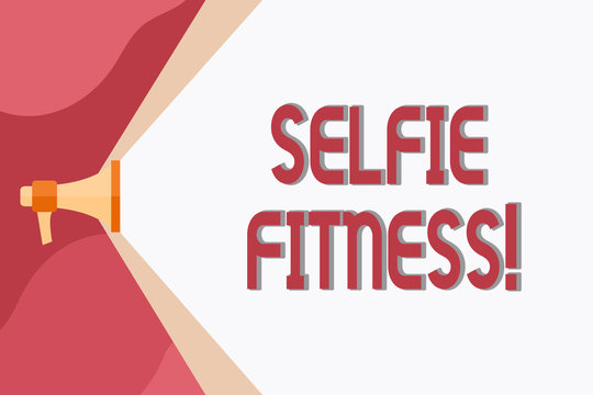 Conceptual hand writing showing Selfie Fitness. Concept meaning Taking pictures of oneself during workout or inside the gym Megaphone Extending the Volume Range through Space Wide Beam