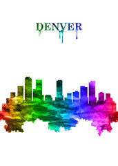 Obraz premium Denver Colorado skyline Portrait Rainbow