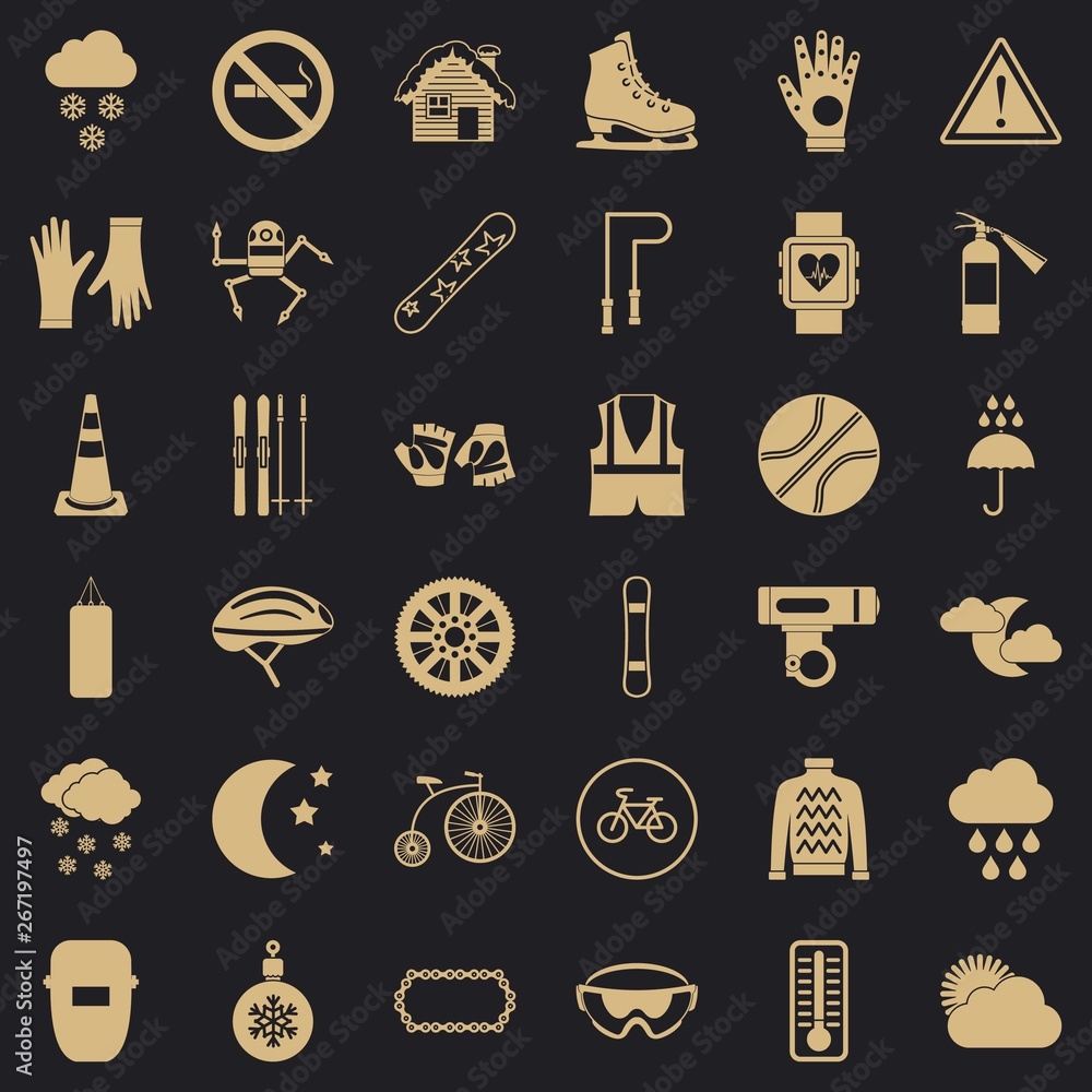 Poster welding mask icons set. simple style of 36 welding mask vector icons for web for any design