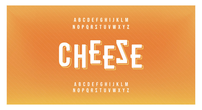 Cheese Minimal food font creative modern alphabet. Typography with line shadow regular uppercase. minimalist style fonts set. vector illustration
