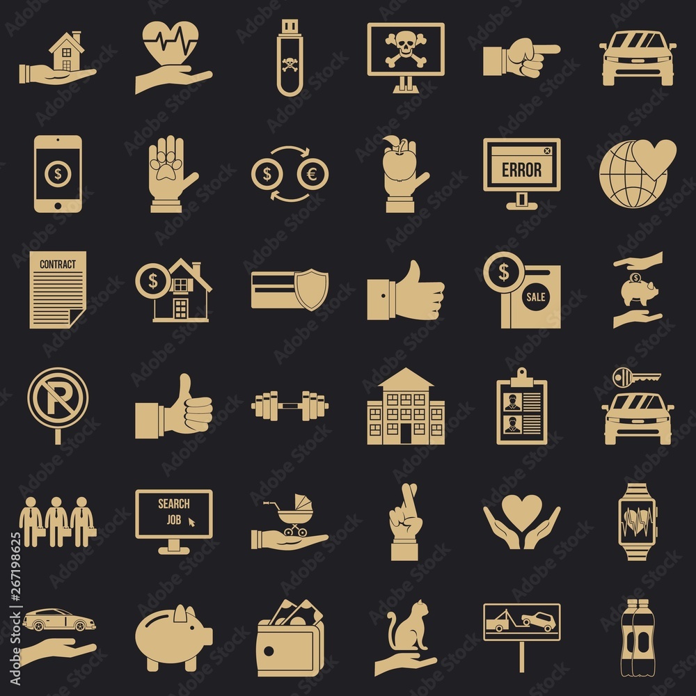 Aufkleber protection icons set. simple style of 36 protection vector icons for web for any design