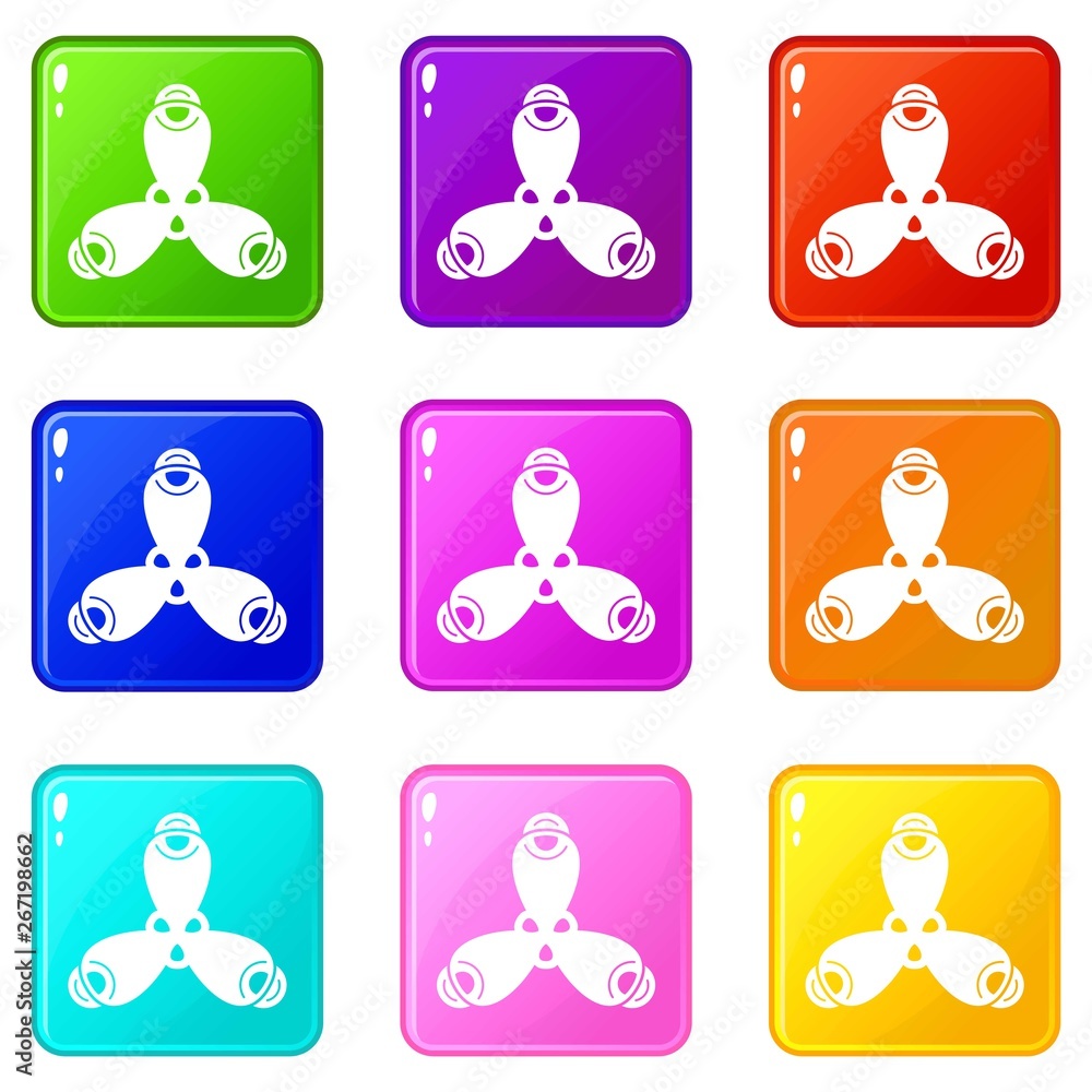 Aufkleber molecule structure icons set 9 color collection isolated on white for any design