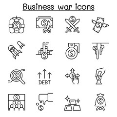 Fototapeta premium Business war, Trade war & business crisis icon set in thin line style