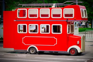 Foto op Plexiglas Old English red bus in Sokolniki Park in Moscow in Russia © Roman Pavlov