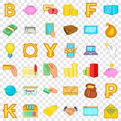Card cash icons set. Cartoon style of 36 card cash vector icons for web for any design