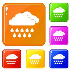 Cloud and rain icons set collection vector 6 color isolated on white background