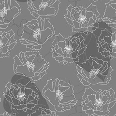 Fototapeta premium Big poppies flowers and tropical leaves. Floral vector seamless pattern with hand drawn botanical elements.