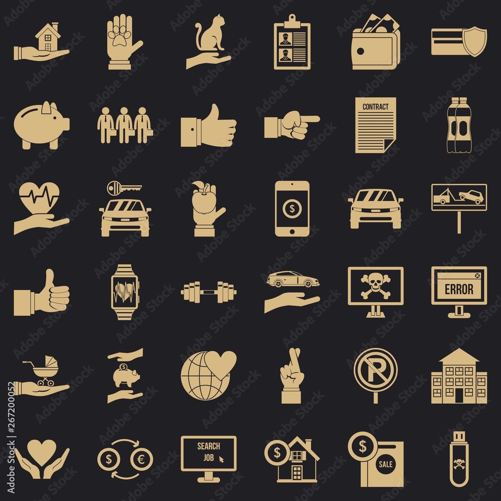 Poster error icons set. simple style of 36 error vector icons for web for any design