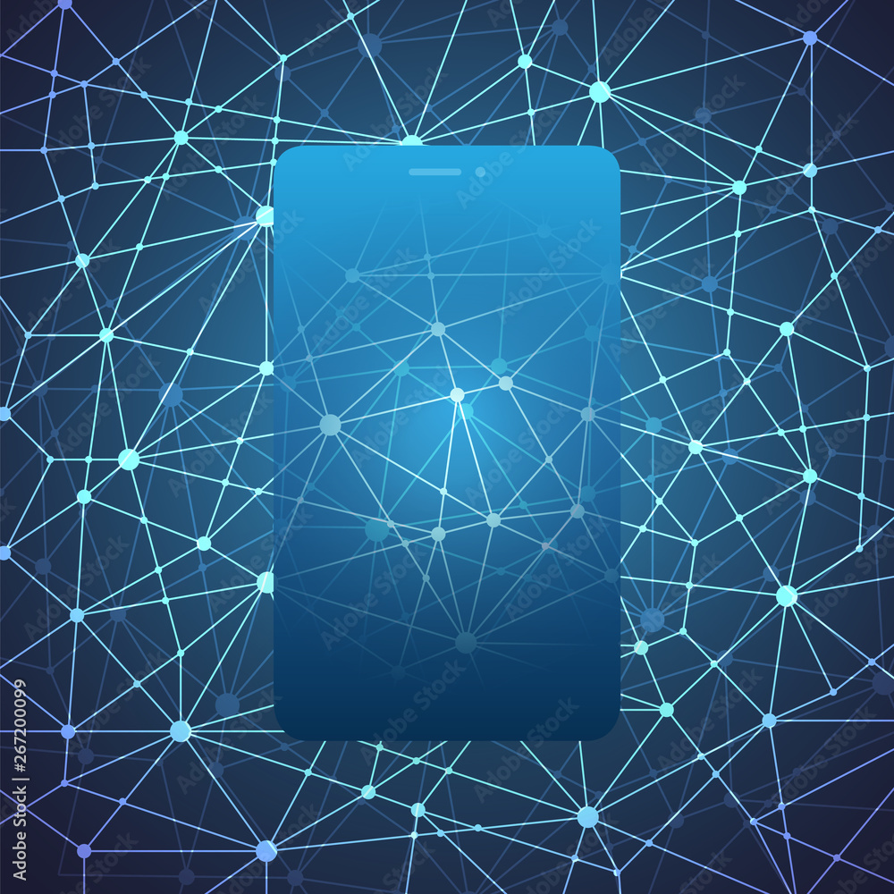 Poster digital network connections, mobile technology, cloud computing design concept with network mesh and