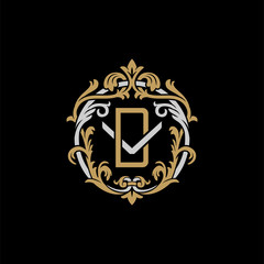 Initial letter V and D, VD, DV, decorative ornament emblem badge, overlapping monogram logo, elegant luxury silver gold color on black background