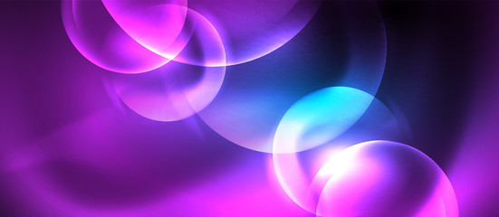 Blue neon bubbles and circles abstract background, futuristic magic techno design