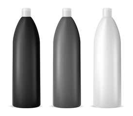 Cosnetic Container Design. Shampoo Bottle. Body Care Lotion Beauty Package. Hair Shampoo Bottle for Bath Hygiene. Realistic 3d Illustration Mockup. Clear Set without Label.