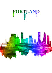 Portland Oregon skyline Portrait Rainbow