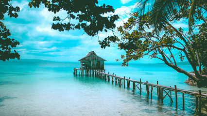 wooden house above the sea