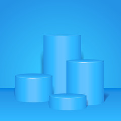 Blue Round Stage Podium Isolated on Blue Background. 3d Pedestal. Vector illustration. Ready For Your Design. Product Advertising. Vector EPS10