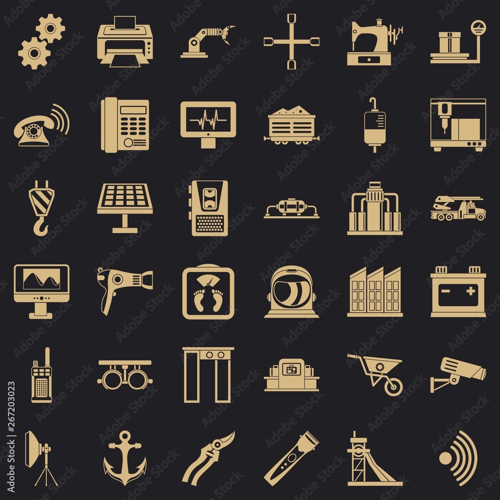 Poster wheelbarrow icons set. simple style of 36 wheelbarrow vector icons for web for any design