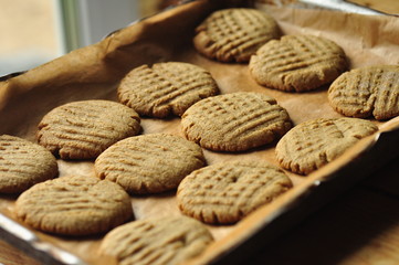 Fototapeta na wymiar Homemade rye flour cookies on a baking sheet