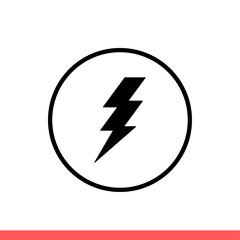 Lightning vector icon, thunder symbol. Simple, flat design isolated on white background for web or mobile app