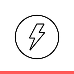 Lightning vector icon, thunder symbol. Simple, flat design isolated on white background for web or mobile app