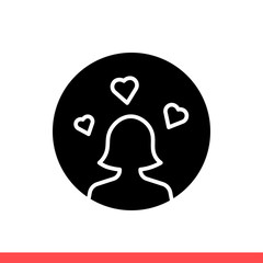 Lovely woman vector icon, female symbol. Simple, flat design isolated on white background for web or mobile app
