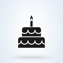 Birthday cake flat style. icon isolated on white background. Vector illustration