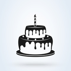 Birthday cake flat style. icon isolated on white background. Vector illustration