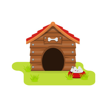Dog House cartoon flat style. isolated on white background. Vector  illustration Stock Vector | Adobe Stock