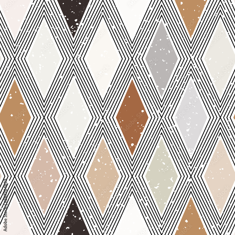 Poster diamond rhombus tiles seamless pattern, pastel colors vector geometric background. abstract lines an