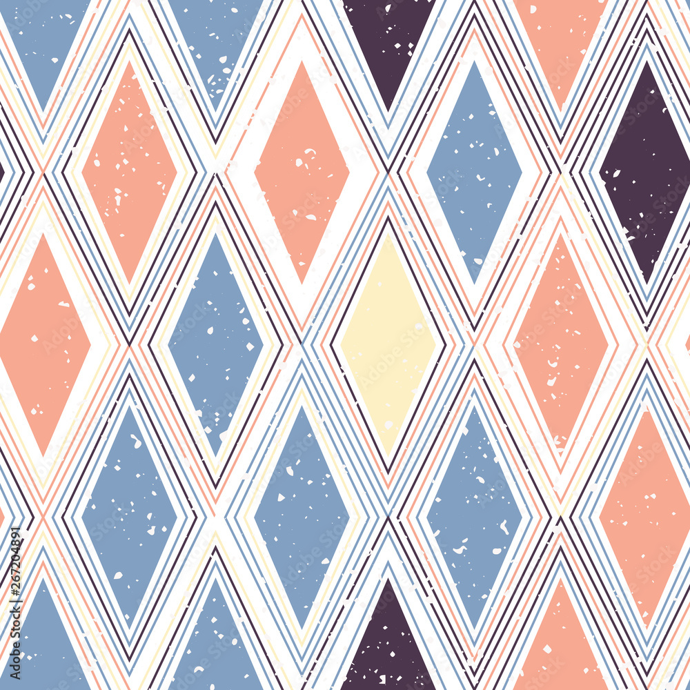 Poster diamond rhombus tiles seamless pattern, pastel colors vector geometric background. abstract lines an