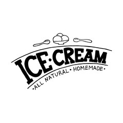 Handwritten lettering Ice Cream. Elements for labels, logos, badges, stickers or icons. Typographic for restaurant, bar, cafe, menu, ice cream or sweet shop