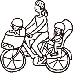 3人乗り自転車　親子 白黒イラスト