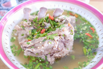 Pork soup with spicy in bowl