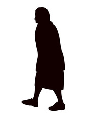 old lady walking body silhouette vector