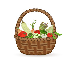 Fototapeta na wymiar Autumn harvest of vegetables in a wicker pattern. Isolated vector illustration on white background.