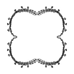 Hand drawn doodle floral decorative frame. black and white vector illustration