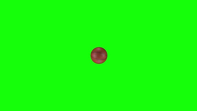 3D animation, basketball ball rolling to screen center and stopping.