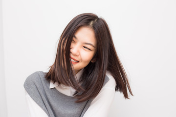 Fototapeta premium Healthy long hair and skin care concept women smiling