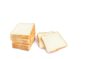 sliced soft and sticky delicious white bread for breakfast on white isolated background