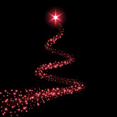 Star trail isolated black background. Red light comet, glittering sparkle. Twinkle glitter shooting. Magic effect, wave Christmas decoration. Abstract stardust. Vector illustration