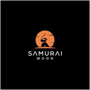 samurai night moon vector logo design