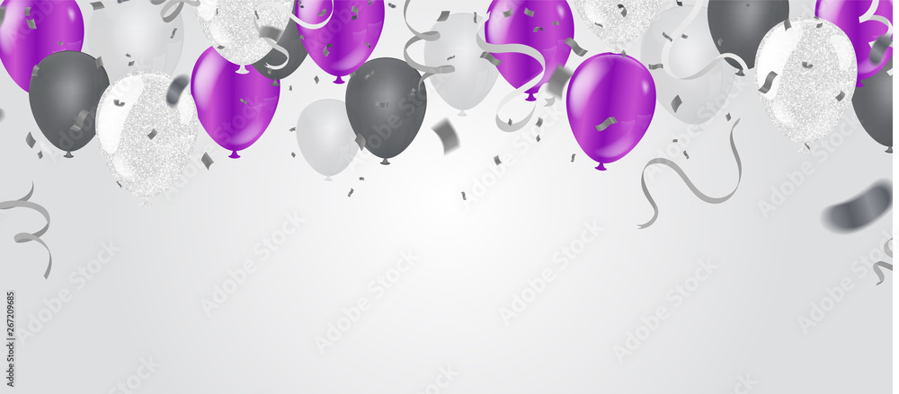 Wall mural birthday balloon and celebration banner party happy new year celebration festival background. nye