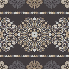 Paisley ornament. Polka dot. Ethnic boho seamless pattern. Ikat. Traditional ornament. Folk motif. Can be used for wallpaper, textile, invitation card, wrapping, web page background.